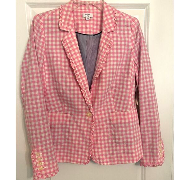 crown & ivy Jackets & Blazers - NWT Crown & Ivy Gingham Ruffle Blazer